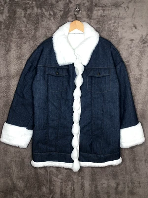 Oversized Denim Coat Sz Large Faux Fur lined UOOYAA Womens Mid Length Blue - Image 1 of 4