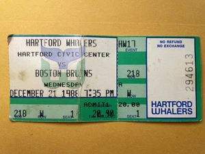 Ticketron 1988 Hartford Whalers vs Boston Bruins NHL Stub 21 dicembre Civic Center - Foto 1 di 2