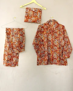 Conjunto de pijama de algodón bloque de mano estampado floral pijamas verano ropa de dormir regalo personalizado - Imagen 1 de 5