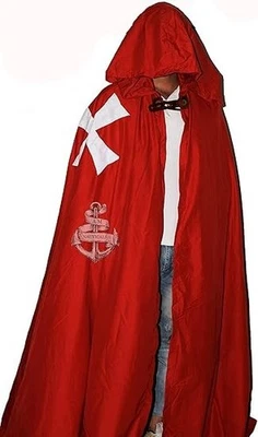 Knights Templar Tunic & Red Cloak w/ Leather Strap White Cross Crusader Cape - Image 1 of 4
