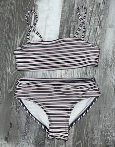 Art Class Girls Bikini Swimsuit Pink Navy Blue Stripe Size 6/6x - Picture 1 of 3