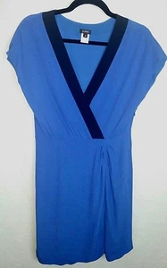 J Crew Sleeveless Wrap Bodice Dress Size 4 Blue with Black Trim Side Zip Rayon - Picture 1 of 8
