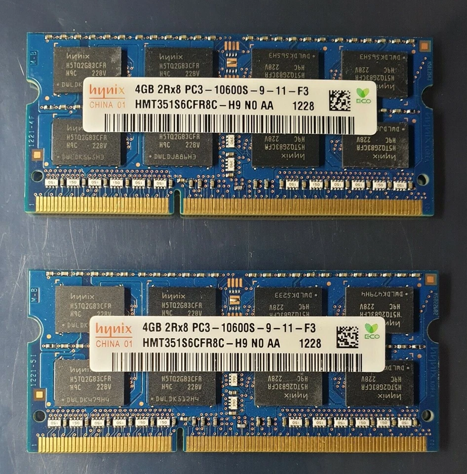 Hynix 8GB 2X4GB DDR3 2RX8 1333MHz PC3-10600S 204pin Laptop Memory RAM Apple 1228 - Image 1 of 1