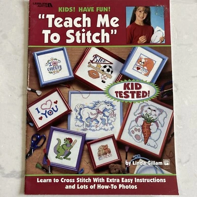 Kids Teach Me To Stitch Learn To Cross Stitch Leisure Arts Book (1994) - Image 1 of 2