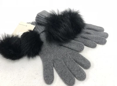 UGG Australia GREY HEATHER RIBBED 100% CASHMERE GLOVES WITH POMS 1019571 - Image 1 of 4