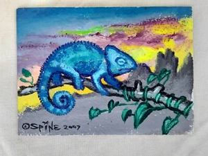 Kleine Größe Original Kunst von Spine OLD WORLD CHAMÄLEON 2,5 mal 3,5 ACEO - Bild 1 von 3