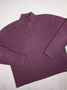 Alfani 100% Cashmere Sweater Mens 2XL Maroon Quarter Zip Collared Fine Pure - Picture 1 of 7