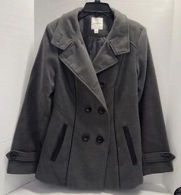 Womens Gray Dressy  Pea Coat Black Trim Size Small S Croft & Barrow  Jacket - Image 1 of 4