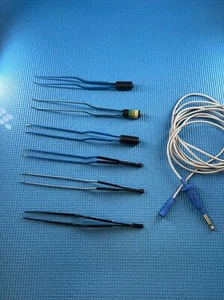 6 Bovie Bipolar Bayonet Forceps Straight, And Curved And 1 Cord - Picture 1 of 23