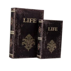 Decorative Book Box Set of 2 Wood Faux Book Box with Faux Leather Book(2Pack) - Picture 1 of 8