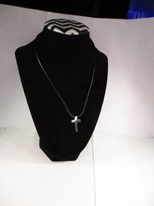 Vintage Sterling Silver Cross on Leather Cord - Picture 1 of 15