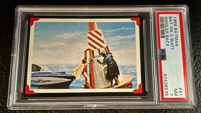 PSA 7 1966 Batman Riddler Back #31 Bat On A Buoy Adam West And Robin NM  Topps - Image 1 of 3