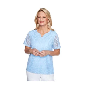 Alfred Dunner Spring Classics S1 Diamond Lace Short Sleeve Top - Picture 1 of 4