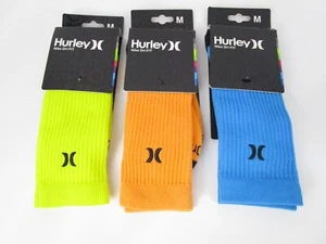 PICK ONE COLOR Hurley Mens Neon Colored Nike Dri Fit Crew Socks Size Medium 6-8 - Picture 1 of 6