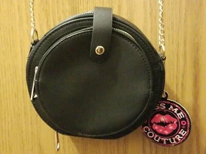 Kiss Me Couture Black Canteen Crossbody Purse Bag NWT Fur Strap Gold Chain New - Picture 1 of 12