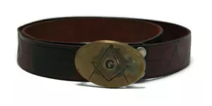 CINTURÓN DE CUERO MASONIC TOOLED CON HEBILLA DE LATÓN - Imagen 1 de 4