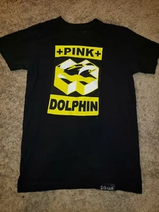 PINK + DOLPHIN Yellow on Black + Graphic T-Shirt sz Small Pre-owned - Picture 1 of 8