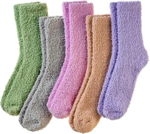 Womens Fuzzy Socks 5 Pairs - Warm Fluffy Winter Cozy Plush Crew Socks - Picture 1 of 12