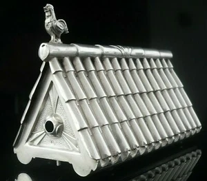 Novelty Portuguese Silver Chicken Coop Used Toothpick Holder, 20th Century - Picture 1 of 12