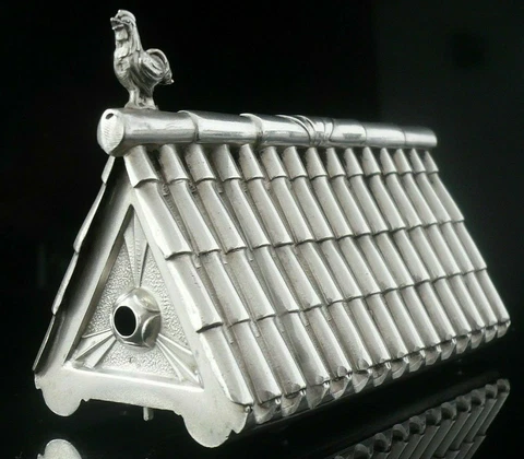 Novelty Portuguese Silver Chicken Coop Used Toothpick Holder, 20th Century Cover
