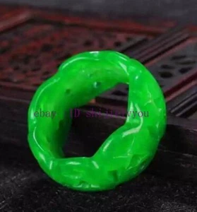 Jade echter natürlicher burmesischer Jadeit Burma Jade Ring Größe 9-10# Schnitzen - Bild 1 von 3