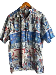 Vintage Kahala Blue and Red Graphic Print Hawaiian Cotton Camp Shirt Size XL - Picture 1 of 6
