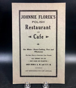Vintage Johnnie Florek's Polish Restaurant & Cafe Menu ~ New Bedford Ma Cove St - Picture 1 of 5