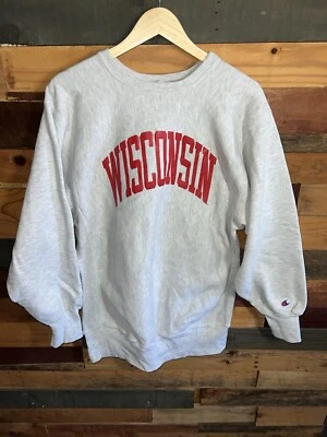 Винтажный 80-х обратное плетение Crewneck NCAA Wisconsin барсуки чемпион серый толстовка - Изображение 1 из 4