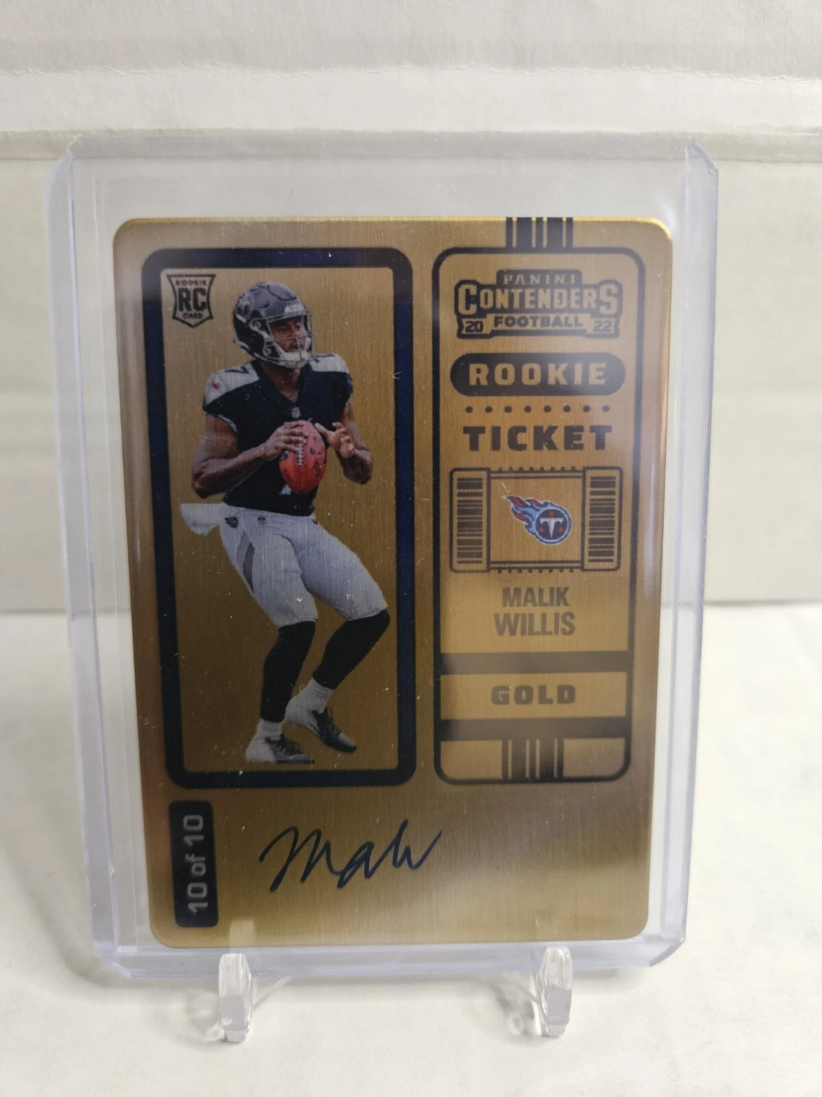 2022 Contenders - Malik Willis Gold Rookie Ticket On-Card Auto 10/10 Liberty 1/1
