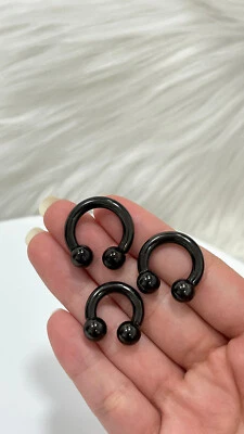 10G-0G Surgical Steel Black PVD Horseshoe Circular Barbell Internally Threaded - Image 1 of 3