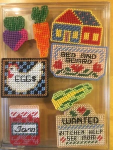 Set of 8 Kitchen-Themed Needlepoint on Plastic Canvas Magnets - Picture 1 of 2