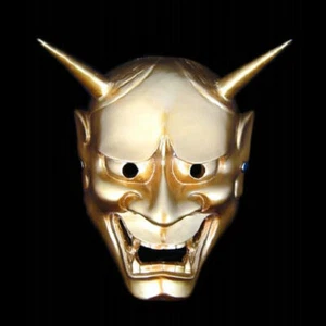 Gold Oni Noh Hannya Mask Devil Evil Helmet Samurai Mask Demon Mask HalloweenProp - Picture 1 of 2