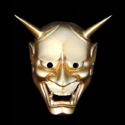 Gold Oni Noh Hannya Mask Devil Evil Helmet Samurai Mask Demon Mask HalloweenProp - Image 1 of 2