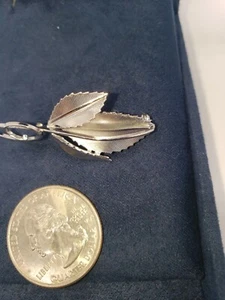 Vintage Sterling Silver 3D Triple Leaf Brooch Pin  - Picture 1 of 3