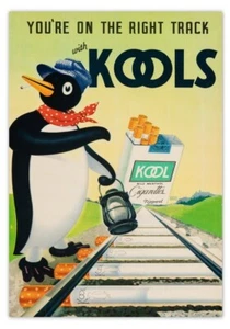DE COLECCIÓN AD MAGNET-KOOL CIGARRILLOS PINGÜINO VÍAS DE TREN-ANTIGUO ANUNCIO IMÁN - Imagen 1 de 1
