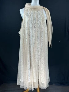 Ryu: Damen 2xl Beige Häkel Whimiscal Mesh Tüll Kleid Schleife Ärmellos  - Bild 1 von 10