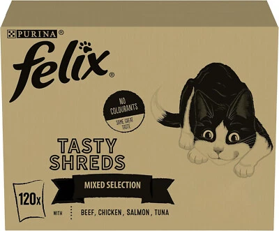 120 x 80g Felix Tasty Shreds Adult Wet Cat Food Mixed Selection in Gravy Mega Pa