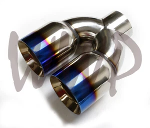 2PC - Universal Stainless Weld-On 4" Dual Tip 3" Inlet x 9" Length Burnt Tip - Picture 1 of 3