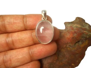 Oval Pink Rose Quartz Sterling Silver 925 Gemstone Pendant - Picture 1 of 6