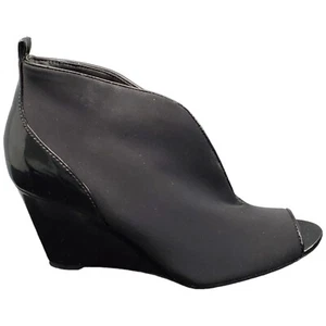 Bandolino Wedges Heels Womens Size 6M Black Peep Toe Plunge Cut Comfort Slip On - Picture 1 of 12