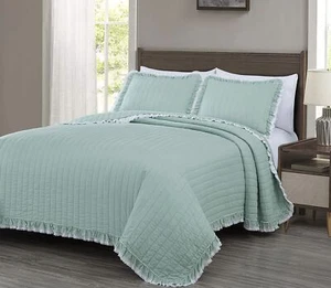 Chezmoi Collection Bonnie 2-Piece 100% Cotton Quilt Set Twin Size, Aqua - Dou...