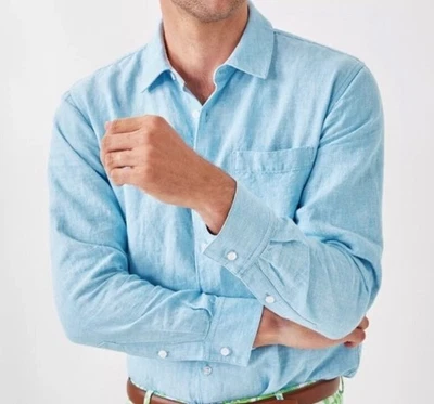 Camisa Lilly Pulitzer Stuff Addison para hombre grande L azul 100 % lino Foto 1 de 4