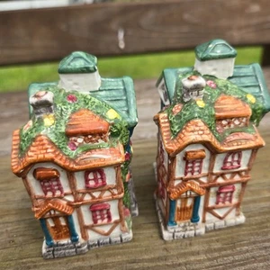 Vintage Mercuries 3.5 Ceramic Salt And Pepper Victorian House Shaker Set - Picture 1 of 11