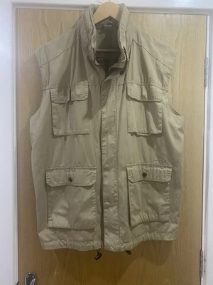 Cotton Traders Men's Beige Utility Cotton Gilet Airtex Lining & Hood Size XL - Image 1 of 4