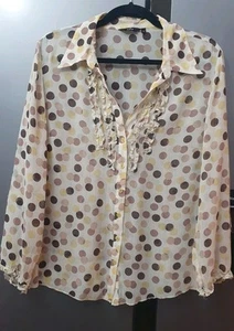 Blusa PER UNA de gasa con volantes irregulares UK14 EU42 US10 camisa semi transparente a lunares - Imagen 1 de 20