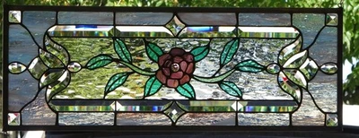 Stained Glass  window HANGING  29 1/2 X 11 3/4  including hooks - Image 1 of 4