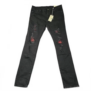 NEW mnml Designer Black Distressed Jeans Size 40 Stylish Ripped Denim Streetwear - Picture 1 of 14