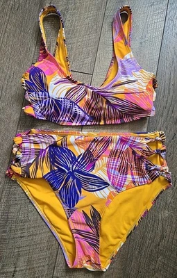 Hula Honey Women's 2 Piece Swimsuit Bikini Swimwear Jr Size L Swim Tropical - Image 1 of 4