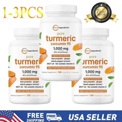 Turmeric Curcumin 95% – 1000mg with Ginger, Black Pepper, MCT – 120 Veggie Caps - Image 1 of 4