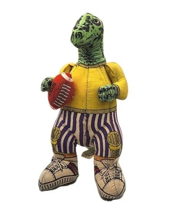 Peluche vintage applausi tessuto imbottito dinosauro sportivo verde calciatore raro - Foto 1 di 6